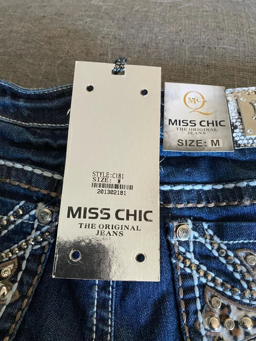 Miss Chic Dark Wash Denim Shorts Western Bling Cowgirl  & Cheetah Print - Picture 5 of 5